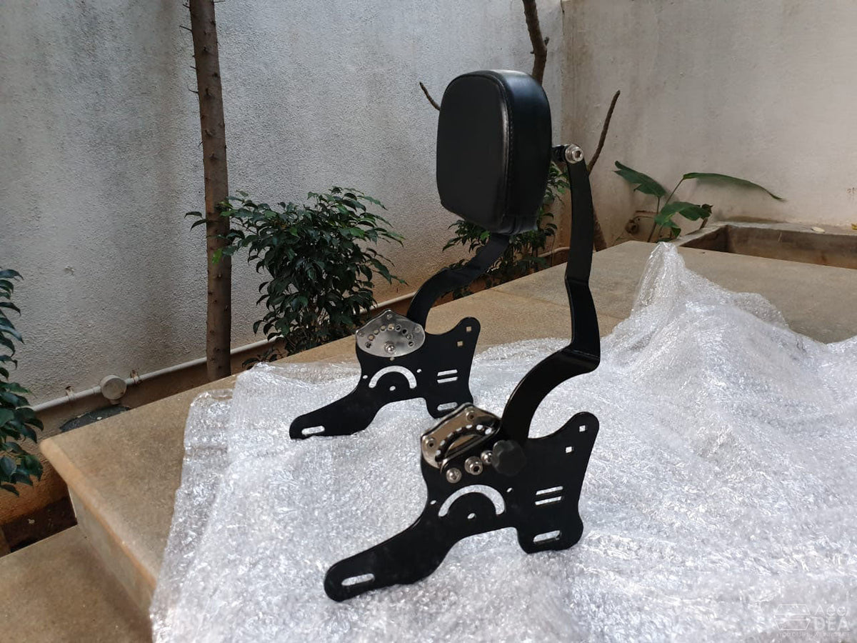 Adjustable motorcycle backrest installed behind the rider seat
