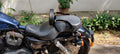 Motorcycle backrest shown in rider mode and pillion mode