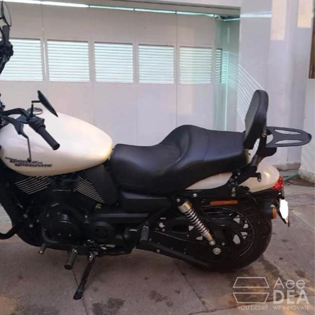 Side view of the adjustable motorcycle backrest and luggage rack