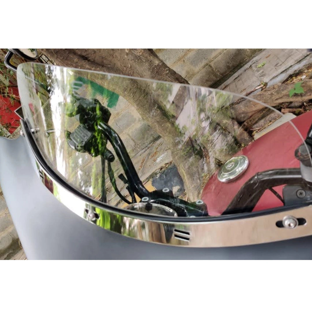 Front view through the motorcycle Batwing windshield
