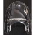 Clear polycarbonate motorcycle windshield with metal mounting brackets