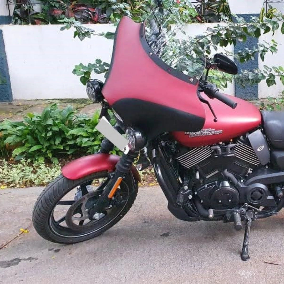Side view of motorcycle with Batwing fairing installed