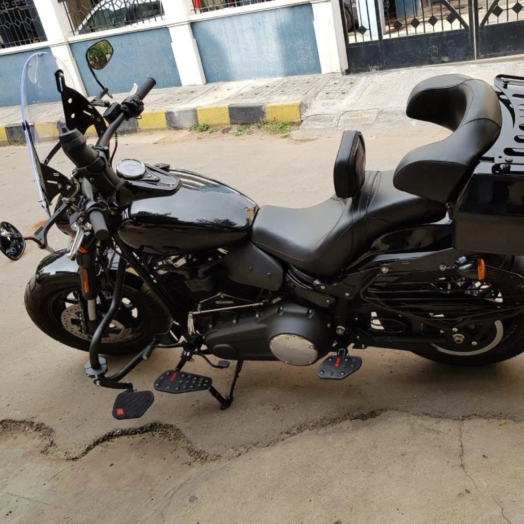 Motorcycle showing the installed foldable rider footboards