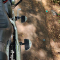 Side detail of the motorcycle rider footboard and mounting position