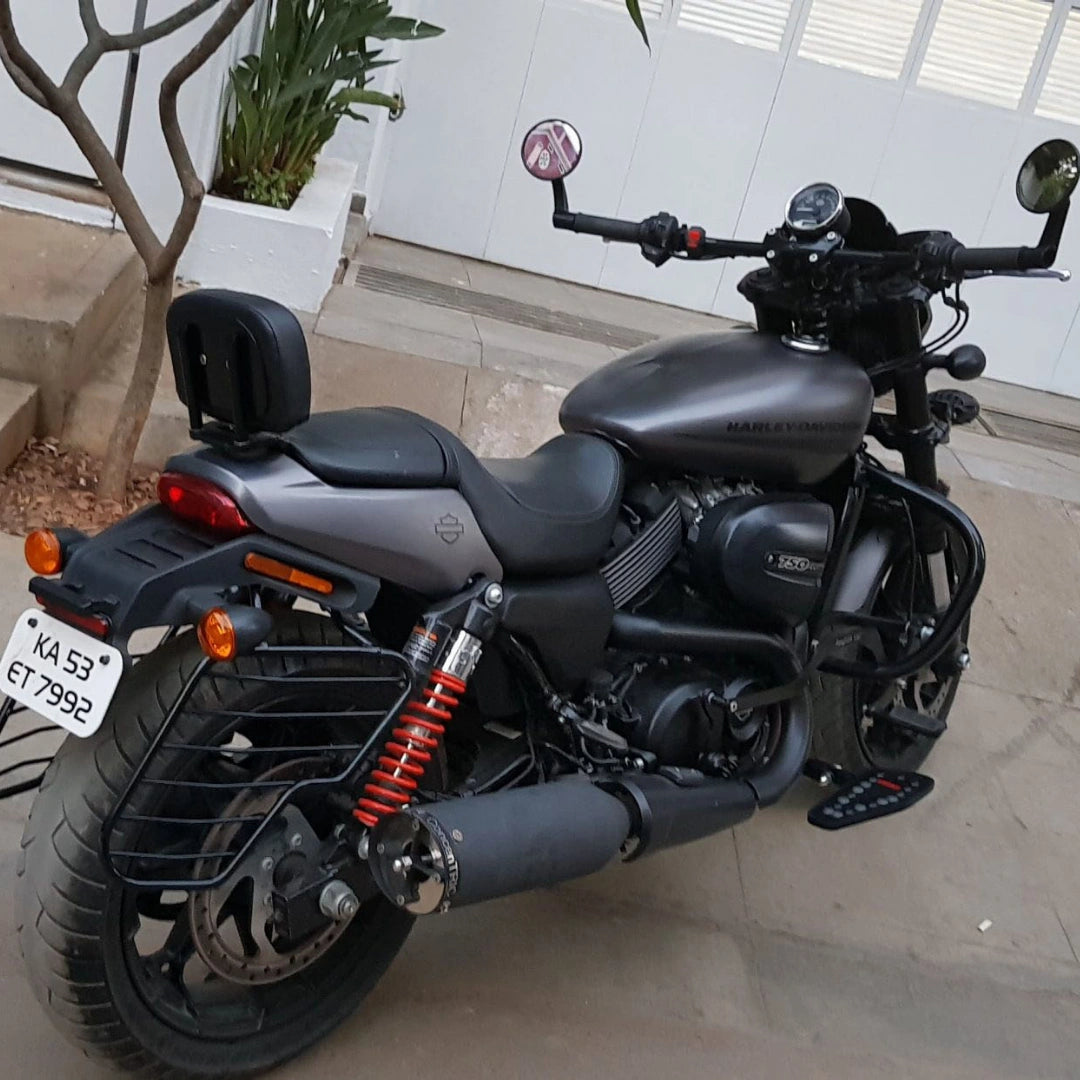 Side view of motorcycle with forward control footboards installed