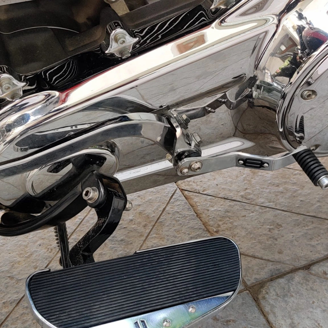 Pair of black jumbo rider footboards shown from above