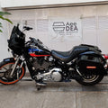 Motorcycle fitted with AeeDEA jumbo forward control rider footboards