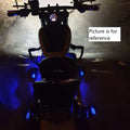 Rear view showing the position of mid-mount rider footboards on a motorcycle