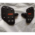 Pair of black Sports-style rider footboards with red AeeDEA branding