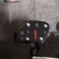 Close-up of AeeDEA Sports motorcycle rider footboard with rubber and metal grip details