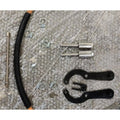 Fuel tank raiser mounting hardware including connecting hose, clips and metal fittings