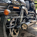 Close-up of the exhaust sound adjustment mechanism in the low-sound mode position
