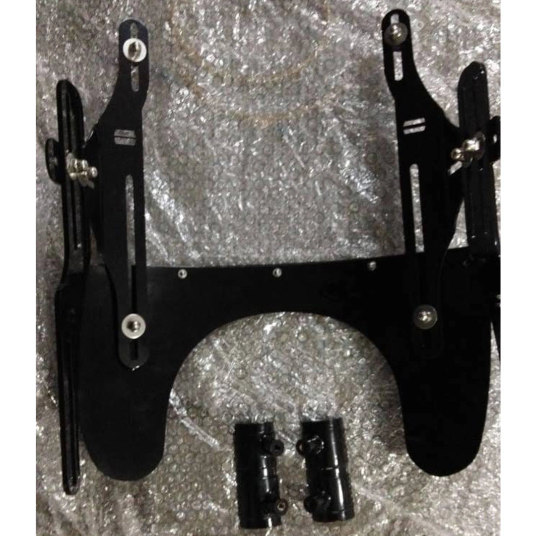 Rear view of the windshield mounting assembly showing its metal brackets and restrainers