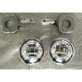 Close-up of chrome-finish auxiliary light mounting components