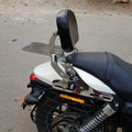 Close-up of the motorcycle backrest support arms and adjustment mechanism