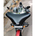 Front view of motorcycle showing the Batwing fairing and windshield position