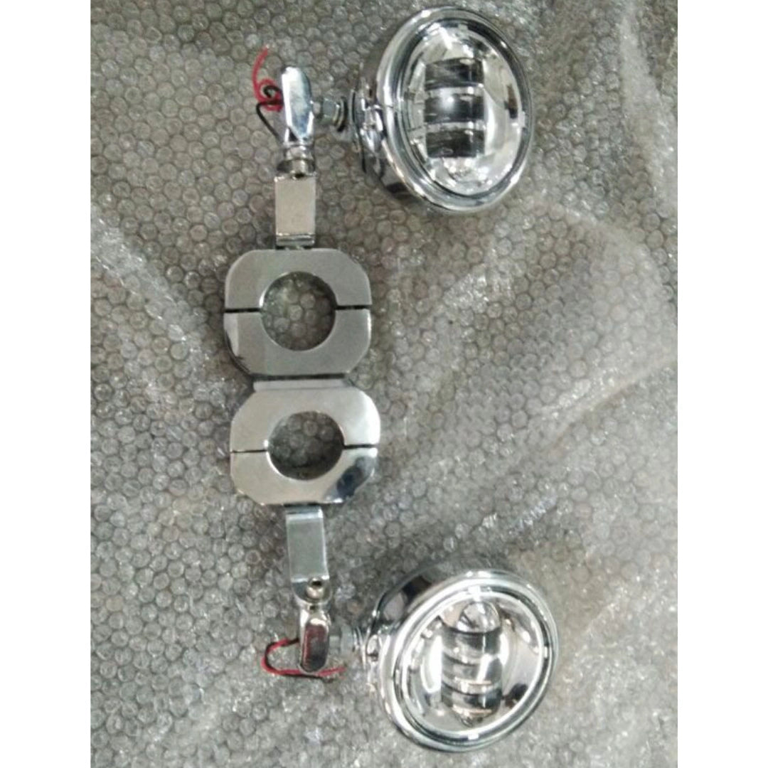 Chrome-finish motorcycle auxiliary light mounting brackets and hardware