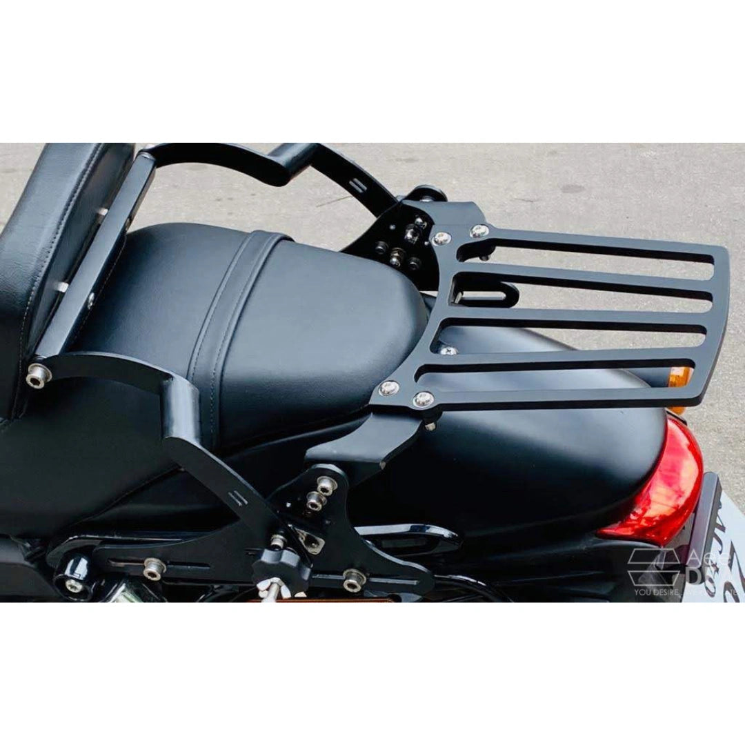 Classic luggage rack fitted behind the motorcycle seat