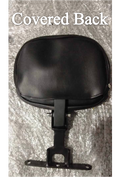 Motorcycle backrest pad with a leatherette cover on the rear side