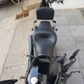Top view of the deep bucket-style motorcycle seat and rider backrest