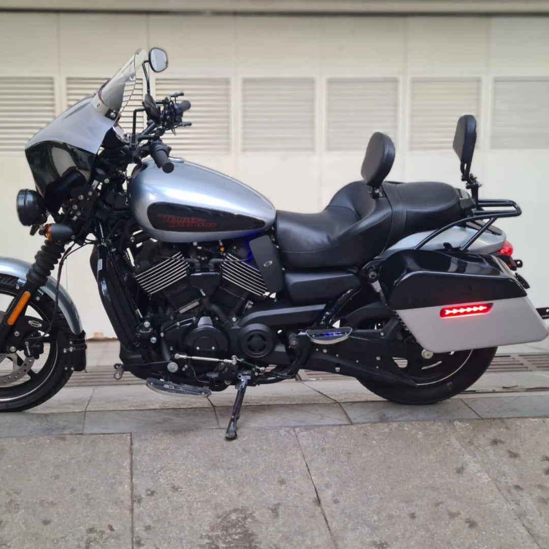 Long Haul Deep Resting Full Seat with rider and pillion backrests fitted on a motorcycle