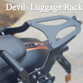 Devil-style motorcycle luggage rack shown fitted behind the seat