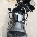 Overhead view of motorcycle showing the rider footboard arrangement
