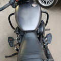 Top view of motorcycle showing the forward control footboard arrangement