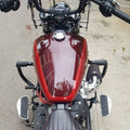 Top view of motorcycle showing the forward control footboard arrangement