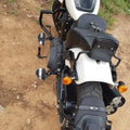 Top view of motorcycle showing the forward control riding position