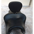 Front-facing view of the motorcycle seat and rider backrest