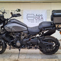 AeeDEA extended reach footpegs installed on a Harley-Davidson motorcycle