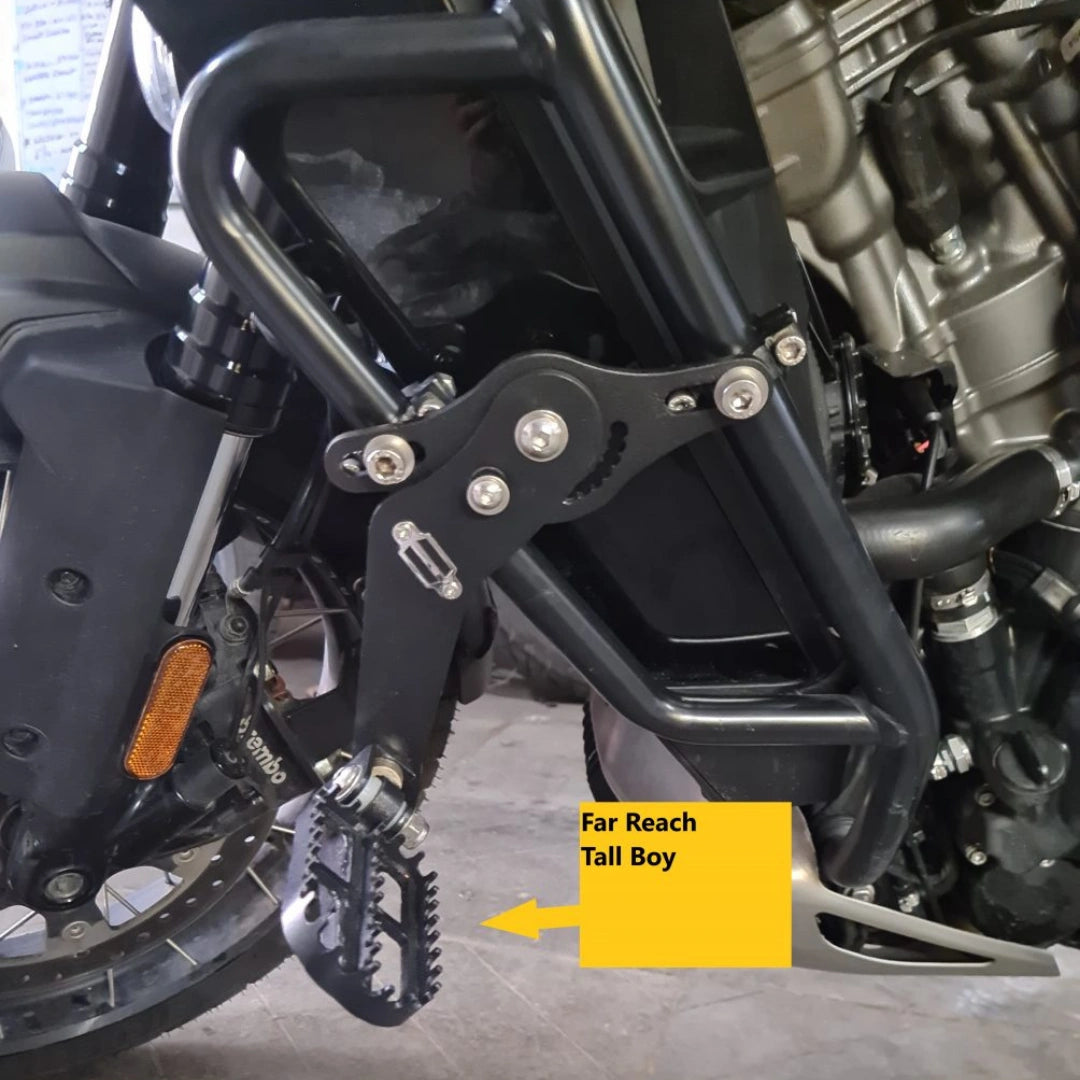 AeeDEA extended reach footpeg shown in the far reach setting