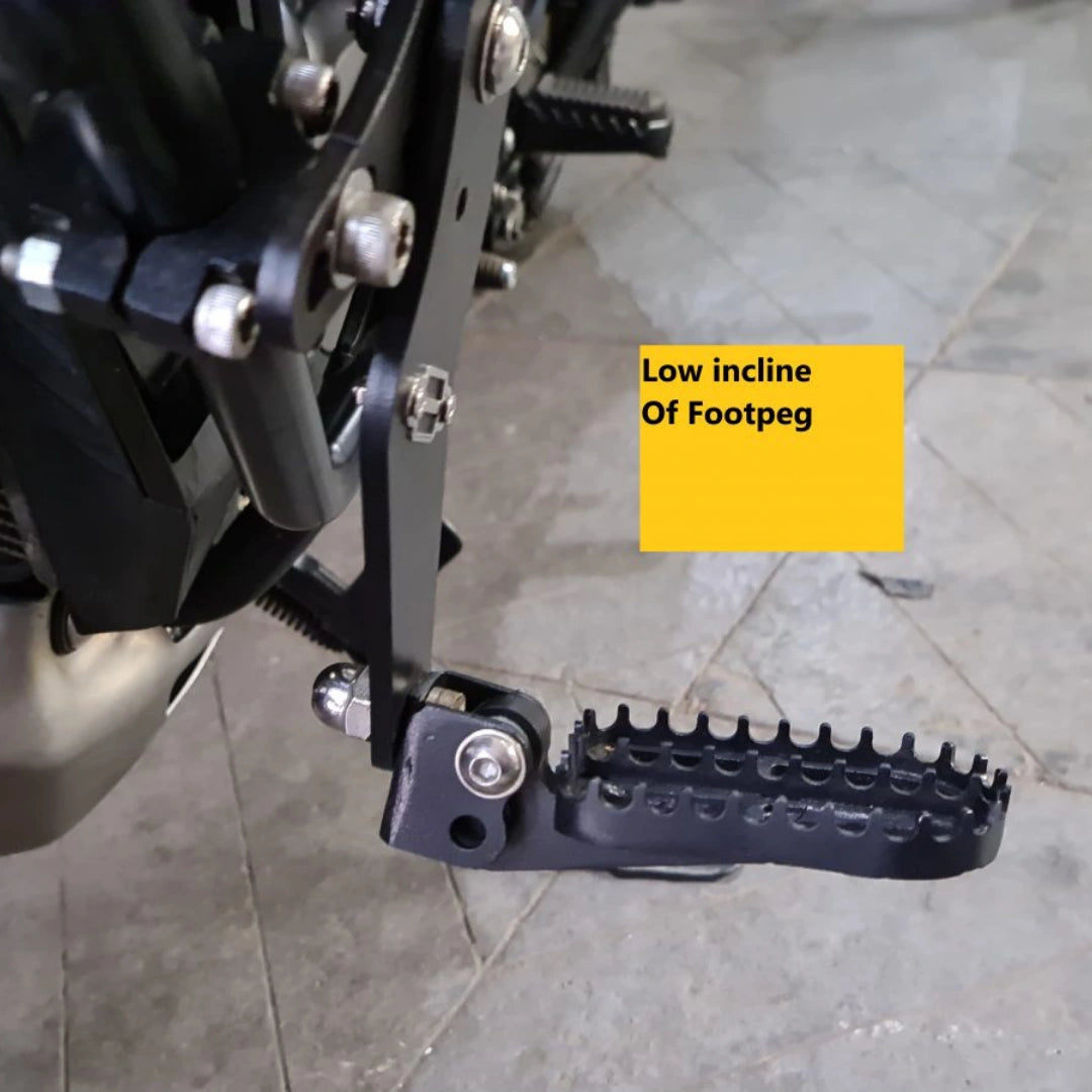 AeeDEA extended reach footpeg shown with a low footpeg incline