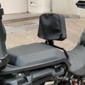 AeeDEA rider backrest installed behind the rider seat on a Harley-Davidson adventure motorcycle