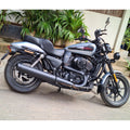 Side view of a black Harley-Davidson Street 750 with AeeDEA fuel tank raiser installed