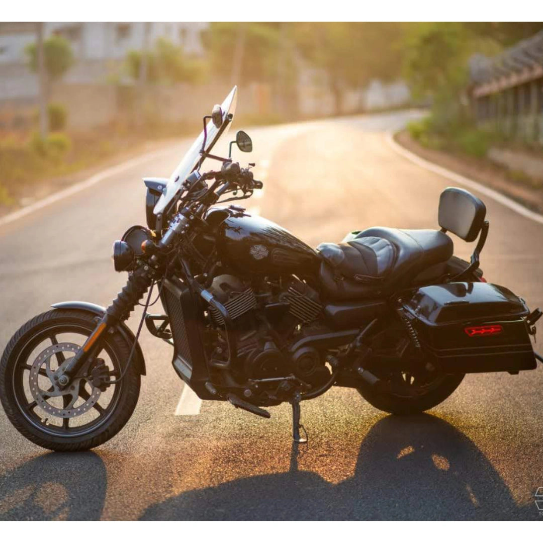 Harley-Davidson Street 750 with raised fuel tank photographed outdoors