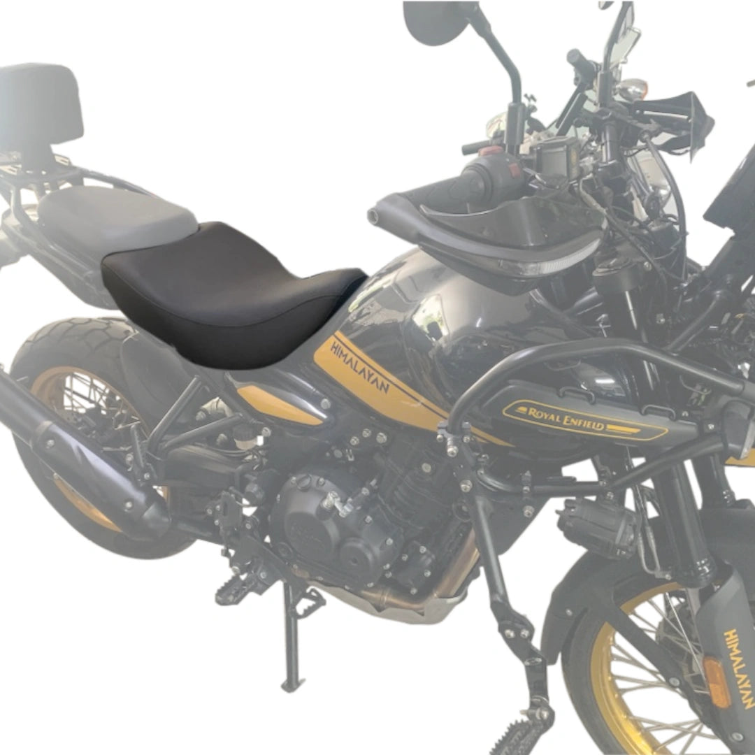 Close-up of AeeDEA Long Haul Solo Rider Seat fitted on Royal Enfield Himalayan 450