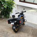 Rear view of AeeDEA Storm Series Vikings aluminum side panniers installed on Royal Enfield Himalayan 450