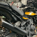 AeeDEA black concentric variable sound exhaust fitted to Royal Enfield Himalayan 450, side view