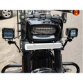 Rectangular auxiliary light mounted at the front of a motorcycle