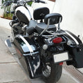 Rear view of motorcycle with forward control footboards fitted