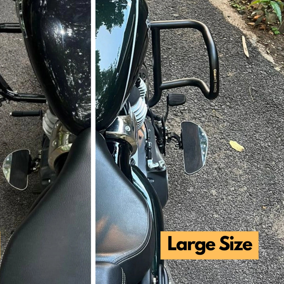 Large AeeDEA rider footboard installed on a motorcycle