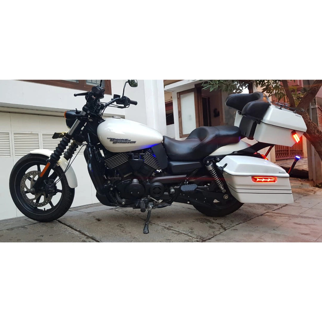 Long Haul Full Seat with rider backrest fitted on a motorcycle