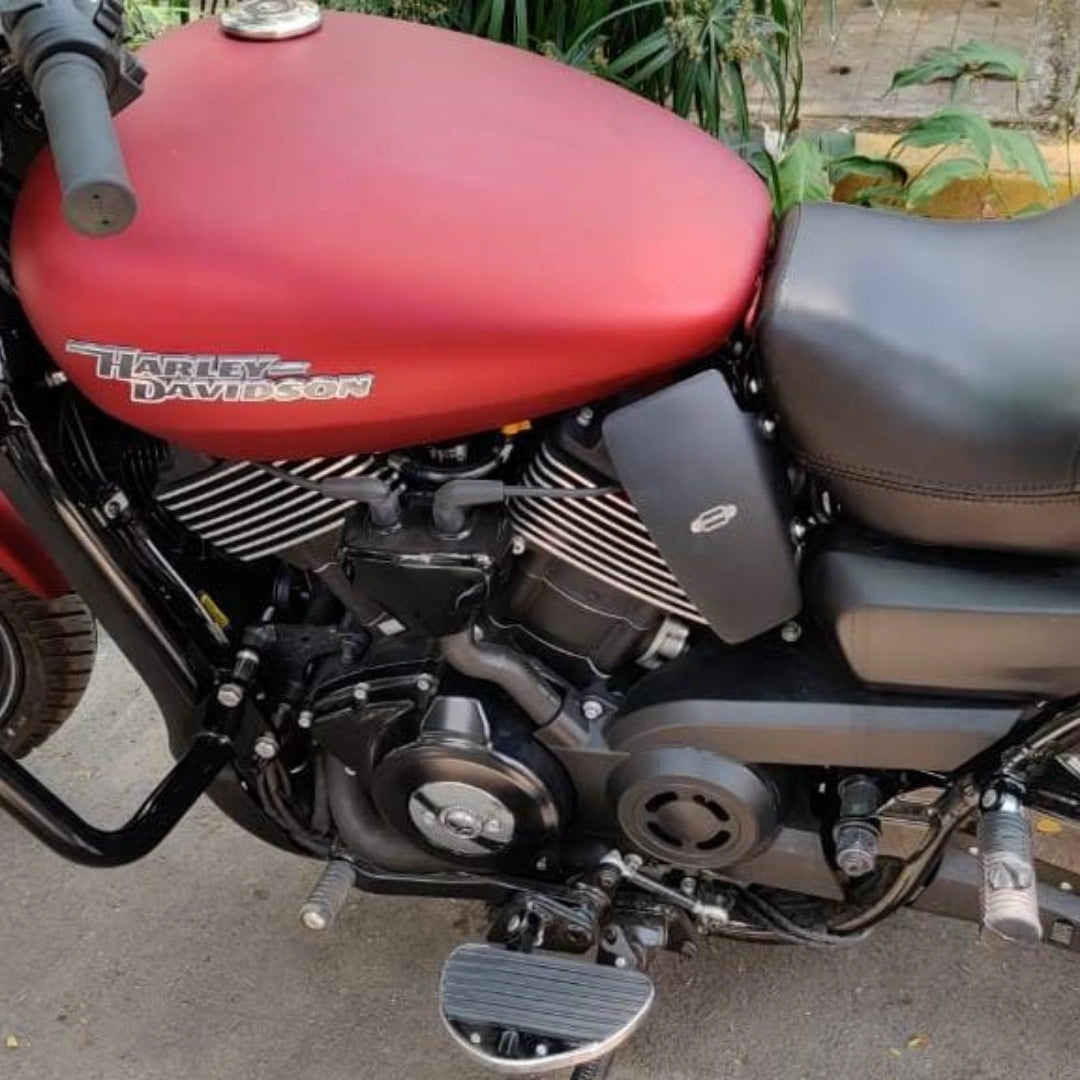AeeDEA rider footboard shown installed below the motorcycle fuel tank