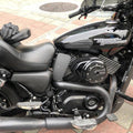 Motorcycle side view showing the rider footboard installation