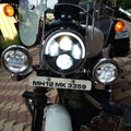 Front view of motorcycle with auxiliary lights installed