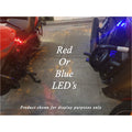 Motorcycle heat deflector LED lighting display showing red and blue colour options