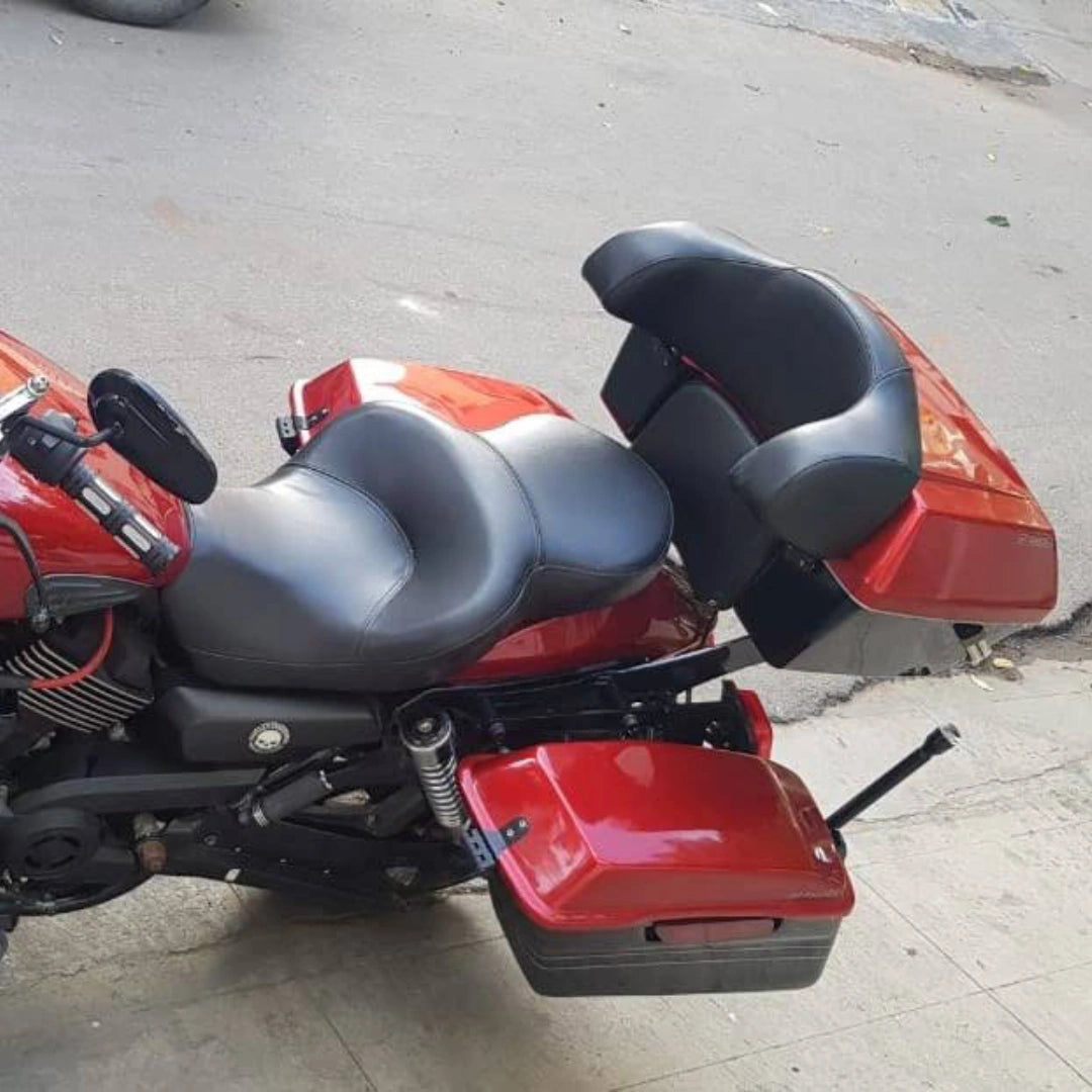 Motorcycle seat with separate rider and pillion backrests