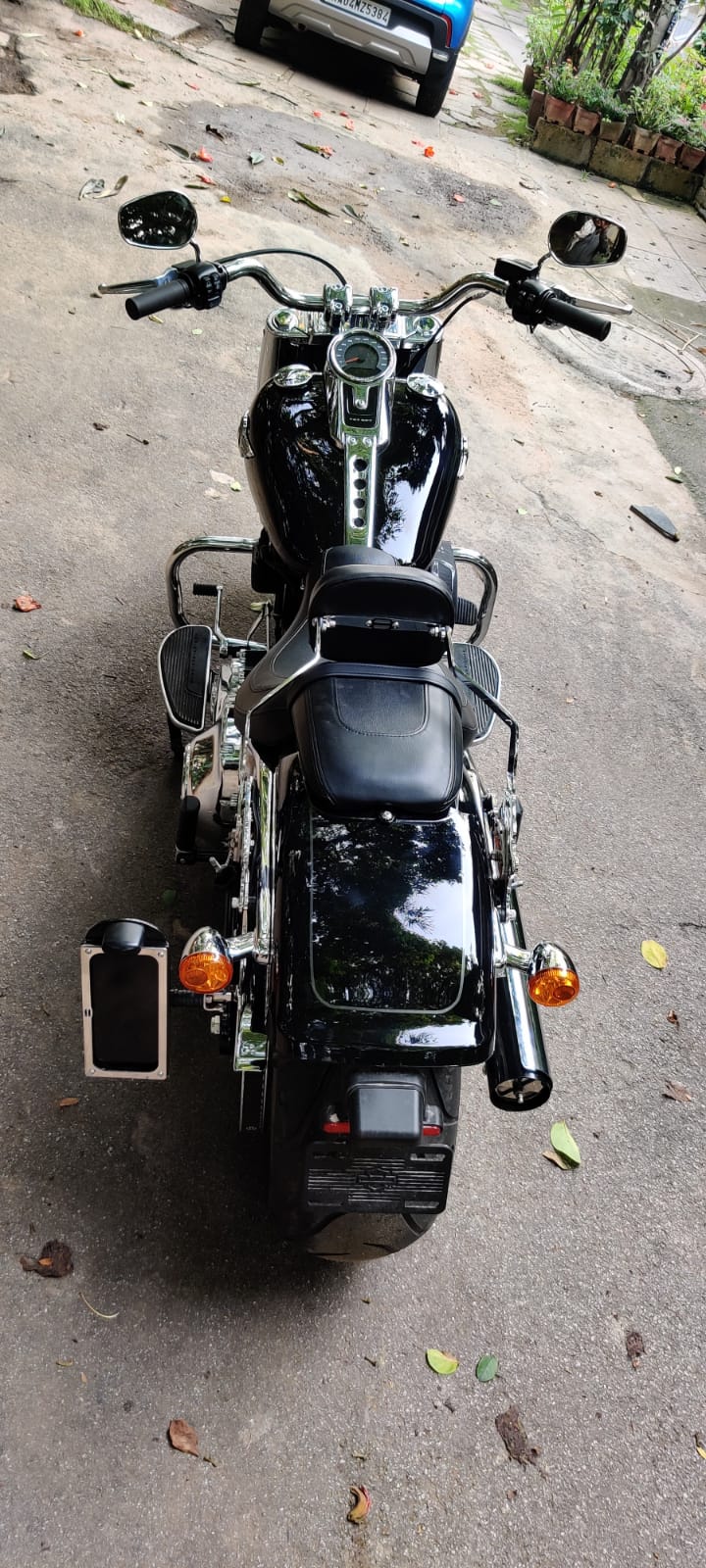 Side-mounted number plate assembly visible beside the rear wheel from above